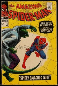 9y0096 SPIDER-MAN #45 comic book February 1967 Spidey Smashes Out by John Romita, The Lizard!