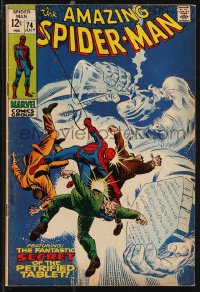 9y0124 SPIDER-MAN #74 comic book July 1969 Fantastic Secret of the Petrified Tablet by Jim Mooney!