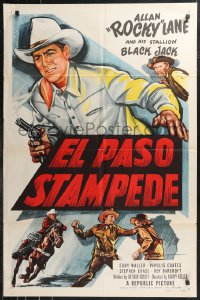 9y1557 EL PASO STAMPEDE 1sh 1953 cool art of cowboy Allan Rocky Lane & his stallion Black Jack!