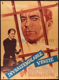 9y1781 BEYOND A REASONABLE DOUBT French 1p 1957 Fritz Lang, Soubie art of Dana Andrews & Fontaine!