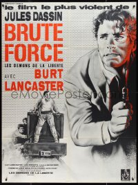 9y1803 BRUTE FORCE French 1p R1970s different art of tough Burt Lancaster by Roger Boumendil!