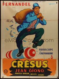 9y1831 CROESUS style B French 1p 1961 Guy Gerard Noel art of Fernandel running with money bag!