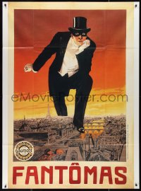 9y1863 FANTOMAS French 1p R1990s artwork of Rene Navarre kneeling over city & wearing mask!