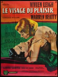 9y2030 ROMAN SPRING OF MRS. STONE French 1p 1962 art of Beatty about to kiss Leigh by Jean Mascii!