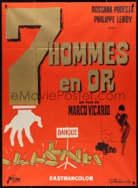 9y2036 SEVEN GOLDEN MEN French 1p 1965 Mario Vicario's Sette uomini d'oro, cool bank robbery art!