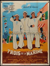 9y2080 TROIS DE LA MARINE French 1p 1957 colorful Guy Gerard Noel art of sailors on the town, rare!