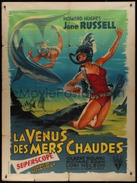 9y2087 UNDERWATER French 1p 1955 Hughes, different Soubie art of sexy Jane Russell, ultra rare!