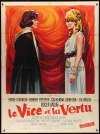 9y2092 VICE & VIRTUE style B French 1p 1963 Vadim, Soubie art of Catherine Deneuve & Annie Girardot!