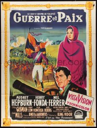 9y2093 WAR & PEACE style B French 1p 1956 different art of Hepburn, Fonda & Ferrer by Grinsson!