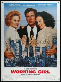 9y2111 WORKING GIRL French 1p 1989 Harrison Ford, Melanie Griffith & Sigourney Weaver over New York!