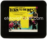 9y0433 BORN TO THE WEST glass slide 1926 Zane Grey, great image of Jack Holt confronting bad guys!