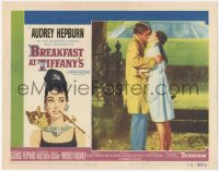 9y0578 BREAKFAST AT TIFFANY'S LC #2 1961 c/u of Audrey Hepburn & George Peppard kissing in the rain!