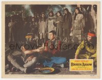 9y0699 BROKEN ARROW LC #5 1950 Native American Jeff Chandler as Cochise hands gourd to James Stewart!
