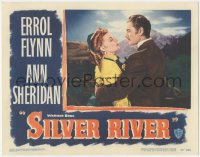9y0828 SILVER RIVER LC #5 1948 Errol Flynn hugs beautiful Ann Sheridan in front of mountains!