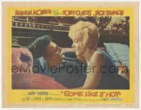 9y0834 SOME LIKE IT HOT LC #5 1959 close up of sexy Marilyn Monroe teaching Tony Curtis to kiss!