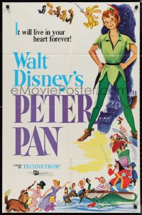 9y1658 PETER PAN 1sh R1976 Walt Disney animated cartoon fantasy classic, great full-length art!