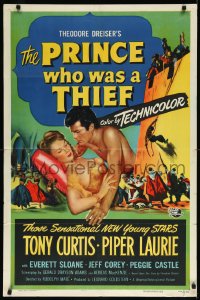 9y1665 PRINCE WHO WAS A THIEF 1sh 1951 romantic art of Tony Curtis & pretty Piper Laurie!