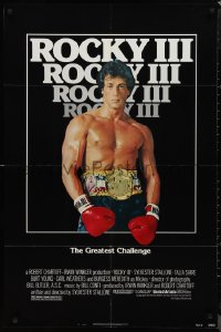 9y1684 ROCKY III 1sh 1982 image of boxer & director Sylvester Stallone with gloves & title belt!