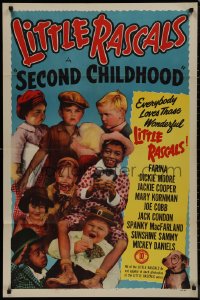 9y1696 SECOND CHILDHOOD 1sh R1952 Dickie Moore, Joe Cobb, Farina, Jackie Cooper, Our Gang kids!
