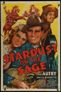 9y1705 STARDUST ON THE SAGE 1sh 1942 great art of Gene Autry w/ guitar, Edith Fellows & Smiley!