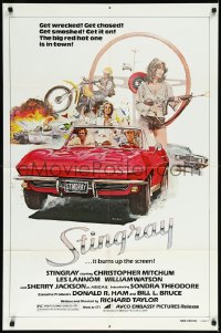 9y1708 STINGRAY 1sh 1978 cool art of Chevy Corvette car chase by John Solie!