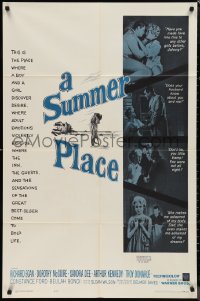 9y1714 SUMMER PLACE 1sh R1963 Sandra Dee & Troy Donahue in young lovers classic, cool cast montage!