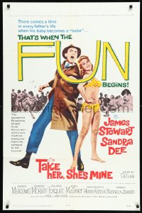 9y1716 TAKE HER, SHE'S MINE 1sh 1963 full-length Jimmy Stewart & sexy Sandra Dee in bikini!