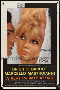 9y1739 VERY PRIVATE AFFAIR 1sh 1962 Louis Malle's Vie Privee, c/u of sexiest Brigitte Bardot!