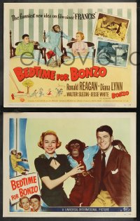 9y0923 BEDTIME FOR BONZO 8 LCs 1951 cool images of chimpanzee with Ronald Reagan & Diana Lynn!