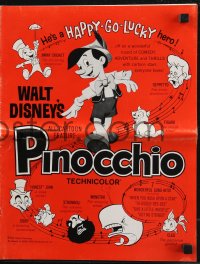 9y0538 PINOCCHIO pressbook R1962 Disney classic cartoon about a wooden boy who wants to be real!