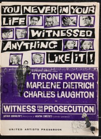 9y0568 WITNESS FOR THE PROSECUTION pressbook 1958 Wilder, Tyrone Power, Marlene Dietrich, Laughton