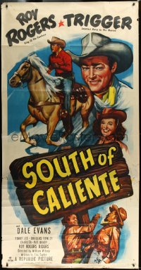 9z0002 SOUTH OF CALIENTE 3sh 1951 cool art of Roy Rogers riding Trigger + pretty Dale Evans!