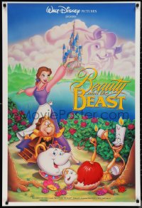 9z1233 BEAUTY & THE BEAST 1sh 1991 Walt Disney cartoon classic, art of cast by John Hom!