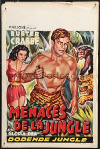 9z0293 KING OF THE CONGO Belgian 1952 Crabbe as The Mighty Thunda, rock men to the rescue!