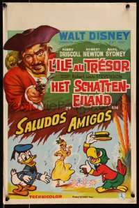 9z0303 TREASURE ISLAND /SALUDOS AMIGOS Belgian 1970s different art from Walt Disney double-bill!