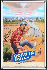 9z1247 BORN IN EAST L.A. 1sh 1987 great artwork of Cheech Marin crossing the border!