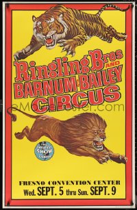 9z0092 RINGLING BROS & BARNUM & BAILEY CIRCUS 28x43 circus poster 1969 art of a lion and a tiger!