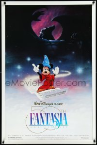9z1281 FANTASIA DS 1sh R1990 Mickey from Sorcerer's Apprentice & Chernabog from Night on Bald Mountain!
