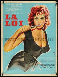 9z0600 WHERE THE HOT WIND BLOWS French 24x31 1960 Jules Dassin's La Legge, Gina Lollobrigida w/knife!