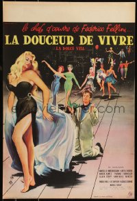 9z0626 LA DOLCE VITA French 16x22 1960 Federico Fellini, Mastroianni, sexy Ekberg by Yves Thos!