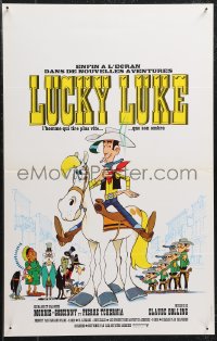 9z0629 LUCKY LUKE French 16x25 1971 great cartoon art of the smoking cowboy hero on his horse!