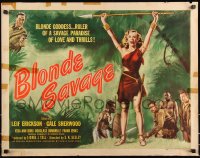 9z0652 BLONDE SAVAGE red title style 1/2sh 1947 Erickson finds sexy Gale Sherwood in jungle!
