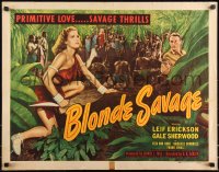 9z0653 BLONDE SAVAGE yellow title style 1/2sh 1947 Erickson finds sexy Gale Sherwood in jungle!
