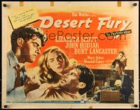 9z0668 DESERT FURY style A 1/2sh 1947 art of Burt Lancaster about to punch John Hodiak, Lizabeth Scott!