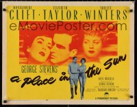 9z0719 PLACE IN THE SUN style B 1/2sh 1951 Montgomery Clift, Elizabeth Taylor, Shelley Winters, rare!