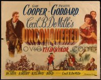 9z0748 UNCONQUERED style A 1/2sh 1947 art of Gary Cooper holding Paulette Goddard & two guns!