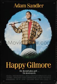 9z1308 HAPPY GILMORE DS 1sh 1996 great image of Adam Sandler, he doesn't play, he destroys golf!