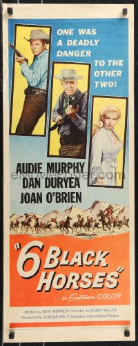 9z0757 6 BLACK HORSES insert 1962 Audie Murphy, Dan Duryea, sexy Joan O'Brien, 1 was deadly to them!