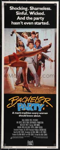 9z0761 BACHELOR PARTY insert 1984 wild wacky image of hard partying Tom Hanks & sexy legs!