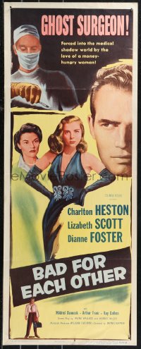9z0762 BAD FOR EACH OTHER insert 1953 Charlton Heston, super-sexy bad girl Lizabeth Scott!